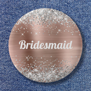 Silber Glitter Rose Gold Folie Brautjungfer Button