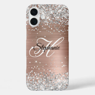 Silber Glitter Rose Gold Folie Fancy Monogramm iPhone 16 Plus Hülle