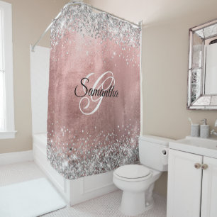 Silber Glitter Rose Gold Folie Fancy Monogramm Duschvorhang