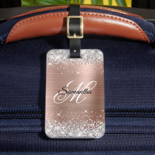 Silber Glitter Rose Gold Folie Fancy Monogramm Gepäckanhänger