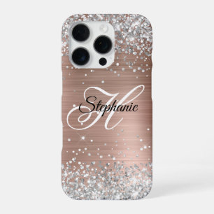 Silber Glitter Rose Gold Folie Fancy Monogramm iPhone 16 Pro Hülle
