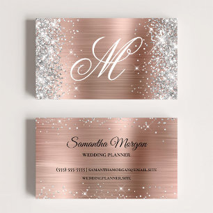 Silber Glitter Rose Gold Folie Fancy Monogramm Visitenkarte