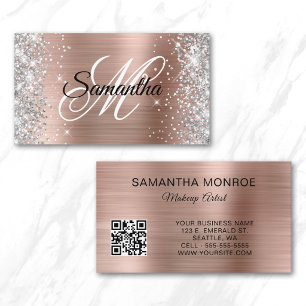 Silber Glitter Rose Gold Folie Monogramm QR Code Visitenkarte