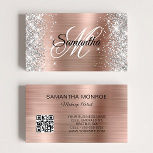Silber Glitter Rose Gold Folie Monogramm QR Code Visitenkarte