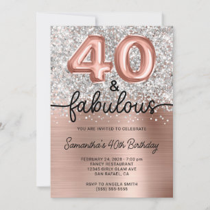 Silber Glitter Rose Gold Glam 40 und Fantastisch Einladung