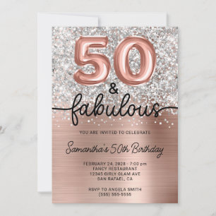 Silber Glitter Rose Gold Glam 50 und Fantastisch Einladung