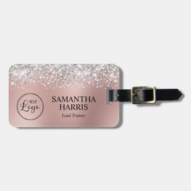 Silber Glitter Rose Gold Ombre Logo Gepäckanhänger (Vorderseite horizontal)