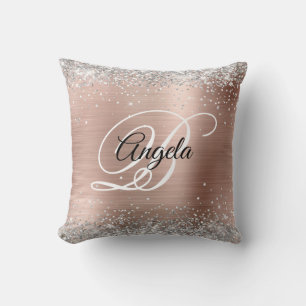 Silber Glitter Roségold Folie Fancy Monogramm Kissen
