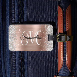 Silber Glitter Roségold Lockiges Monogramm Gepäckanhänger