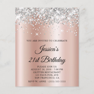 Silber Glitter Roségold Schimmer 21. Geburtstag Flyer