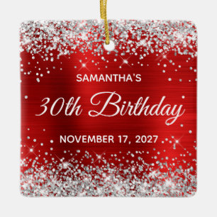 Silber Glitter Rot Folie 30. Geburtstag Keramikornament