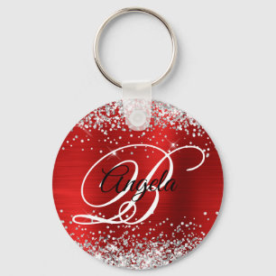 Silber Glitter Rot Folie Fancy Monogramm Schlüsselanhänger