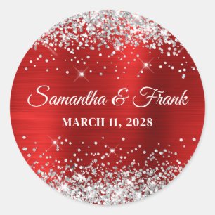 Silber Glitter Rot Folie Hochzeit Runder Aufkleber