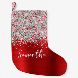 Silber Glitter Rot Glam Name Kleiner Weihnachtsstrumpf