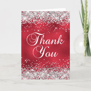 Silber Glitter Rot Glas Folie Dankeskarte