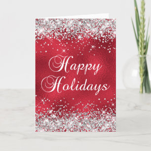Silber Glitter Rot Glas Folie Frohe Feiertage Karte