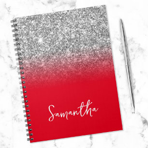 Silber-Glitter Rot Ombre Name Notizblock