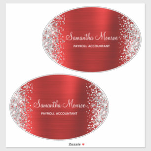 Silber Glitter Rote Folie Name Titel Name Aufkleber