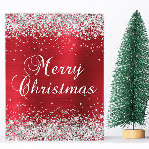 Silber Glitter Roter Folie Großer Frohe Weihnachte Karte