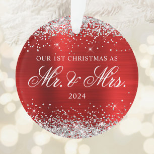 Silber-Glitter Roter Folie Unser 1. Weihnachtsfoto Ornament