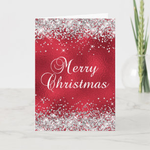 Silber Glitter Rotes Glas Folie Frohe Weihnachten Karte