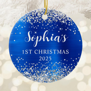 Silber Glitter Royal Blau Folie 1. Weihnachten Fot Keramik Ornament