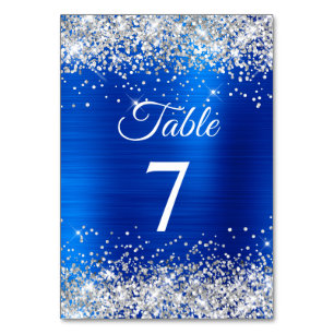 Silber-Glitter Royal Blau Folie Elegante Kalligraf Tischnummer