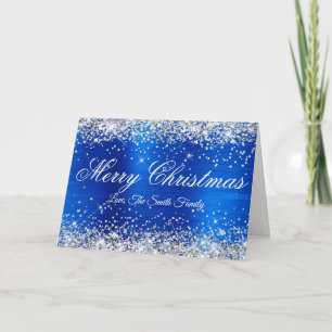 Silber Glitter Royal Blau Folie Familienfoto Karte