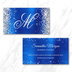 Silber Glitter Royal Blau Folie Fancy Monogrammier Visitenkarte