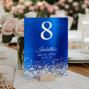 Silber Glitter Royal Blau Folie Mis XV Anos Tischnummer