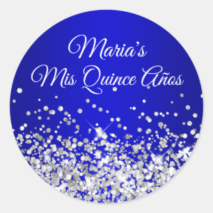 Silber Glitter Royal Blau Ombre Mis Quince Años Runder Aufkleber