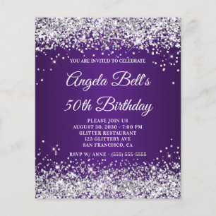 Silber Glitter Royal Purle Ombre 50. Geburtstag Flyer