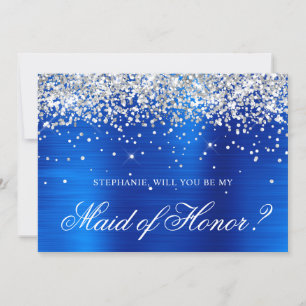 Silber Glitter Royalblau Folie Maid of Honor Einladung