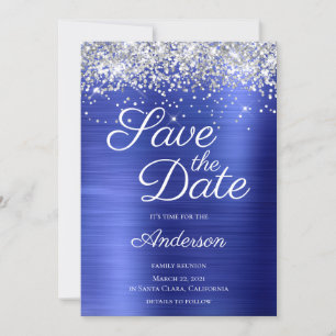 Silber Glitter Saphir Blau Ombre Familientreffen Save The Date