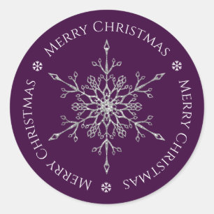 Silber-Glitter-Schneeflocke Frohe Weihnachten Lila Runder Aufkleber
