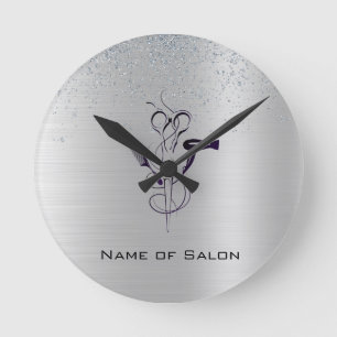 Silber Glitter Schönheitssalon Runde Wanduhr