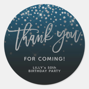Silber Glitter Schrift Danke fürs Kommen Blau Runder Aufkleber