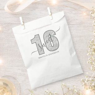 Silber Glitter Schriftzug Sweet 16 Geburtstag Geschenktütchen