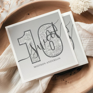 Silber-Glitter-Schriftzug Sweet 16 Geburtstag Serviette