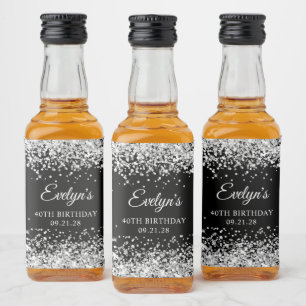 Silber Glitter Schwarz 40. Geburtstag Alkoholflaschenetikett