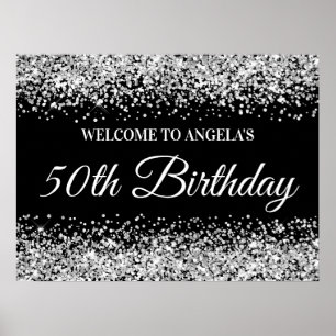 Silber Glitter Schwarz 50. Geburtstag Willkommen Poster
