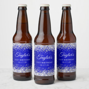 Silber Glitter Schwarz Blau Ombre 21. Geburtstag Bierflaschenetikett