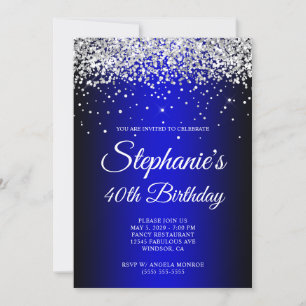 Silber Glitter Schwarz Blau Ombre 40. Geburtstag Einladung