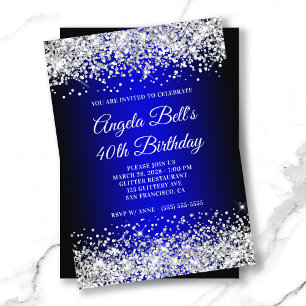 Silber Glitter Schwarz Blau Verlauf 40. Geburtstag Einladung
