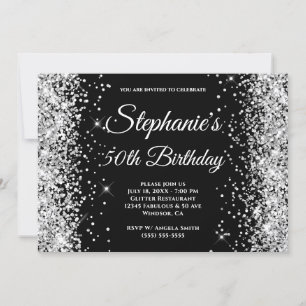 Silber Glitter Schwarz Fancy Monogramm Einladung