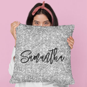 Silber Glitter Schwarz Pinsel Schrift Kissen
