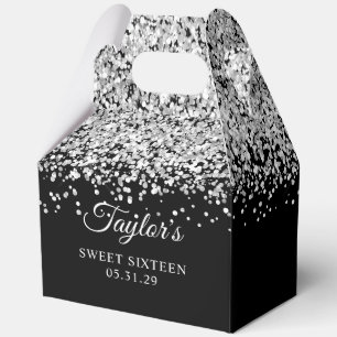 Silber Glitter Schwarz Sweet Sixteen Geschenkschachtel