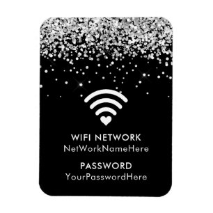 Silber-Glitter Schwarz WiFi-Netzwerk und Passwort Magnet