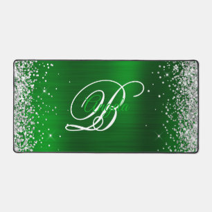 Silber Glitter Smaragdgrün Fantasie-Monogramm Schreibtischunterlage
