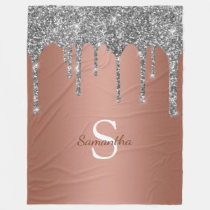 Silber-Glitter-Sparkle-Drip-Roségold-Monogramm Fleecedecke